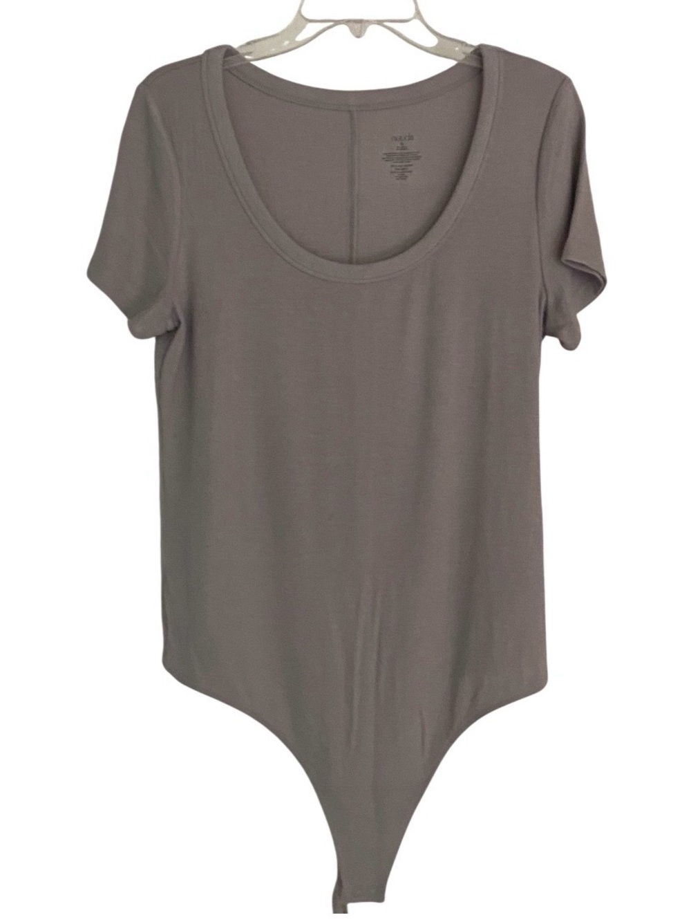 nuuds Slinky Rib Scoop Neck Short Sleeve Bodysuit in Stone